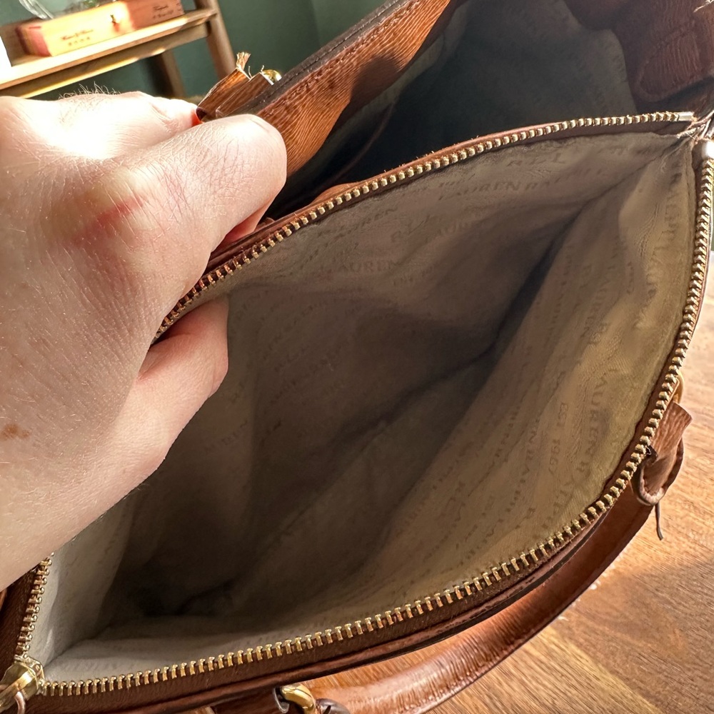 Lauren Ralph Lauren Tan Leather Satchel (significant flaws) - Picture 9 of 16